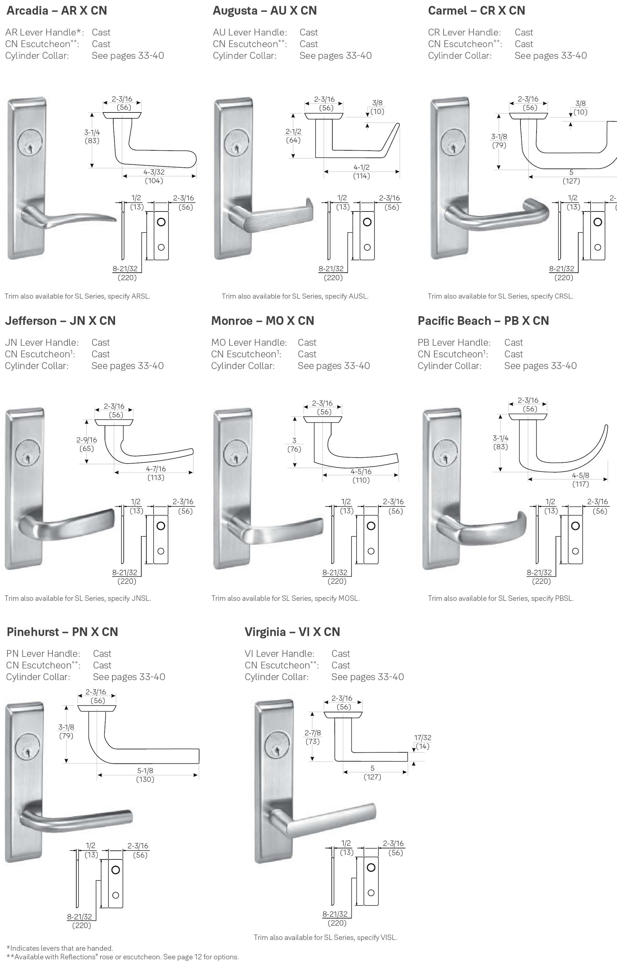 Available trims for Yale 8800 Mortised Locksets