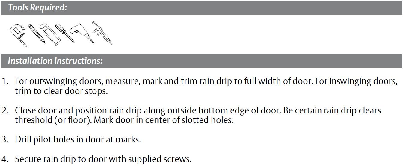 Door Bottom Sweep with Rain Drip Cap and Eco-V Vinyl Seal Installation Guide by Pemko