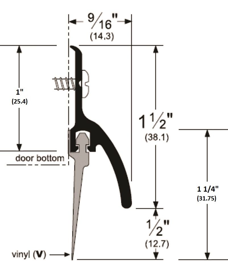 Door Bottom Sweep with Rain Drip Cap and Eco-V Vinyl Fin Seal by Pemko, 345V