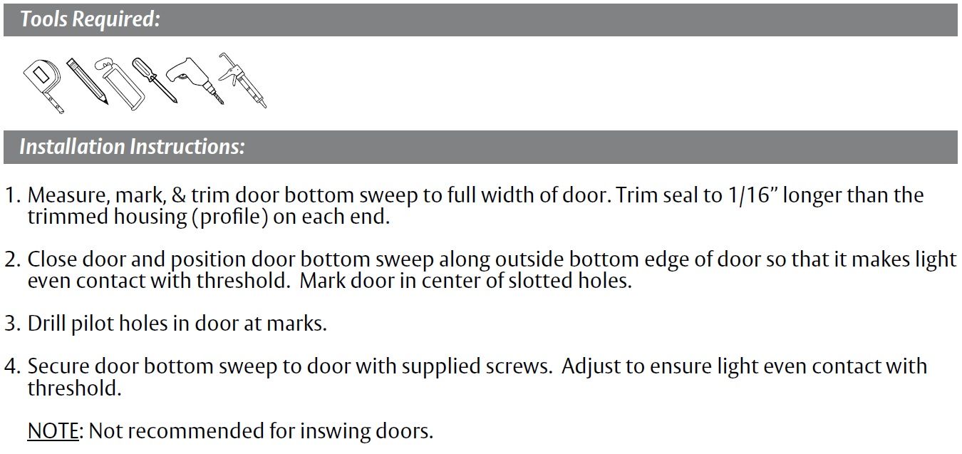 Aluminum Door Bottom with Triple Fin Eco-V Vinyl Fin Seal by Pemko, Installation Guide