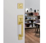 Handlset with deadbolt installed on a door