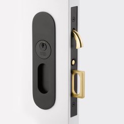 Emtek 2163 - 2166 Narrow Oval Pocket Door Mortise Lock - All Functions, Brass