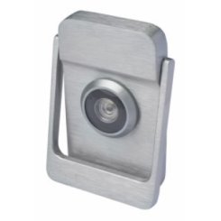 Rockwood #614V, Square Door Knocker with Viewer, Solid Brass, Satin Chrome Finish - QuickShip