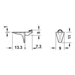 Hafele Shelf Support with 3 Wedged Ribs, for 13/64" (5 mm) Diameter Hole, Nickel Plated