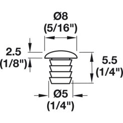 Hafele Door Bumper, 5.5 x 8 x 2.5 mm, For 5mm System Hole, Transparent Pack of 100