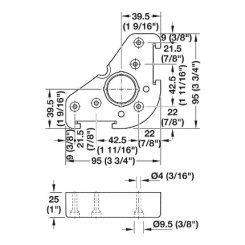 Häfele AXILO™ 78, Corner Mounting Plate, Black, Screw Mount