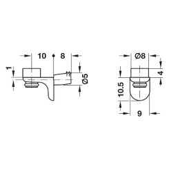 Hafele Shelf Support, with Twin Grooves, for 13/64" (5 mm) Diameter Hole,
