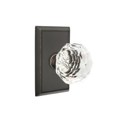 Emtek Diamond Glass Door Knob, Glass Knobset, Passage, #8 Rosette, Polished Brass - Lifetime (US3) Finish