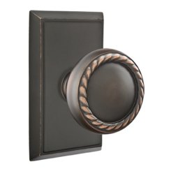 Emtek Rope Door Knob, Designer Brass, Passage, #8 Rosette, Polished Brass - Lifetime (US3) Finish