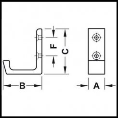 Hafele Aluminum Coat Hook, 11/16" x 1-5/8" x 1-7/8"