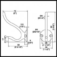 Hafele Hat & Coat Round Hook, 1-1/2" x 3" x 3-5/8"