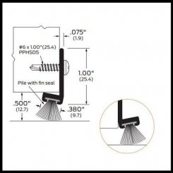 Zero #98 Door Gasket, 1" Aluminum Casing with Angled Polypropylene Brush