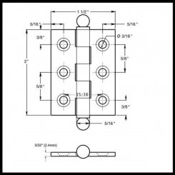 Deltana, Full Mortise Cabinet Hinge, Solid Brass, 1-1/2" x 1-1/2"