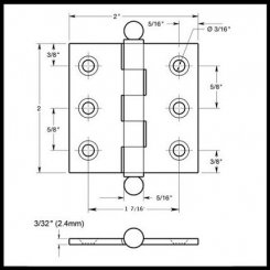 Deltana, Full Mortise Cabinet Hinge, Solid Brass, 2" x 2"