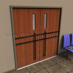 Rockwood 22, 23 Long Pull Bar Mounted on Two Push Bars and Posts, Push Bar up to 36" CTC