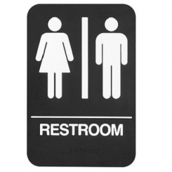Rockwood #BFM686, Molded Plastic ADA Tactile Sign with Braille, Unisex Restroom