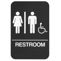 Rockwood #BFM689, Molded Plastic ADA Tactile Sign with Braille, Unisex and Handicap Accessible Restroom - QuickShip