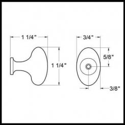 Deltana Cabinet Knob KE125, Oval, Solid Brass, 1-1/4" Diameter