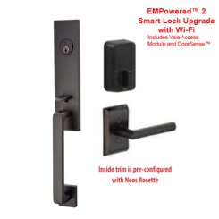 EMTEK Davos Entry Lock with Hermes Lever, Satin Brass US4 Finish