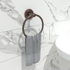 Emtek 2601 Traditional Brass Towel Ring with Brass Ribbon & Reed Rosette (US10B)