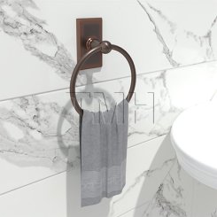 Emtek 2601 Traditional Brass Towel Ring with Brass Rectangular Rosette (US10B)