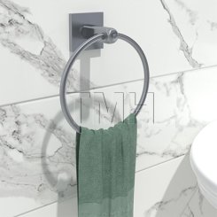 Emtek S7300 Stainless Steel Towel Ring with Square Stainless Steel Rosette, 6-7/8” Overall Diameter