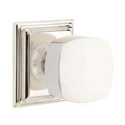 Emtek Freestone Door Knob, Modern Designer Brass, Passage, Modern Rosette, Satin Brass (US4) Finish