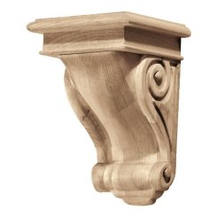 Hafele Wooden Corbel, Scroll Collection, 9" X 5-3/4" X 6-1/16", Red Oak finish