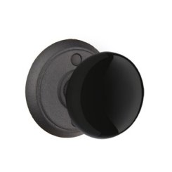 Emtek Madison Black Knob Wrought Steel Knobset, Passage with #1 Rosette in Flat Black Steel (FBS) Finish