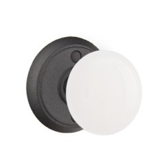 Emtek Madison Ivory Knob Wrought Steel Knobset, Passage with #1 Rosette in Flat Black Steel (FBS) Finish