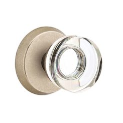 Emtek Modern Disc Glass Sandcast Bronze Knobset, Passage with #6 Rosette in Tumbled White Bronze (TWB) Finish