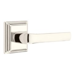 Emtek Spencer Door Handle, Modern Designer Brass, Passage, Modern Rosette, Satin Brass (US4) Finish