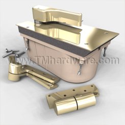 Rixson Q27 Series, Floor Door Closer, 3/4" Offset, Heavy Duty, Quick Install, Non-hold Open, w/ Floor Plate, Bright Brass Finish