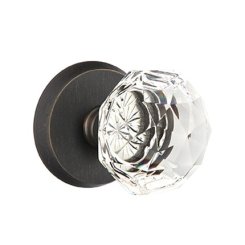 Emtek Diamond Glass Knob, Sandcast Bronze Door Knob, Passage, #1 Rosette, Flat Black Bronze (FB)