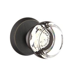 Emtek Georgetown Glass Knob, Sandcast Bronze Door Knob, Passage, #1 Rosette, Flat Black Bronze (FB)