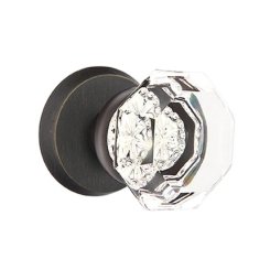 Emtek Old Town Glass Knob, Sandcast Bronze Door Knob, Passage, #1 Rosette, Flat Black Bronze (FB)