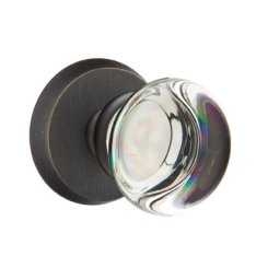 Emtek Providence Glass Knob, Sandcast Bronze Door Knob, Passage, #1 Rosette, Flat Black Bronze (FB)