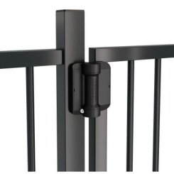 Locinox Gate Hinge SERVAL, 180° Spring Hinge Mounted With Self-Drilling Screws, Round Gate Frames