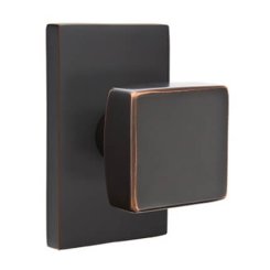 Emtek Square Door Knob, Modern Designer Brass, Passage with Modern Rosette in Satin Brass (US4) Finish