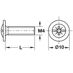 Hafele Threaded Screw, Flat Head, M4 Combi Cross Slot, 10mm Head, Zinc Plated - 100 PK
