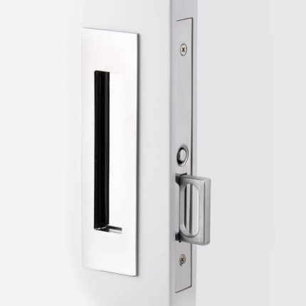 Emtek 2153 - 2156 Narrow Modern Rectangular Pocket Door Moritse Lock - All Functions, Brass