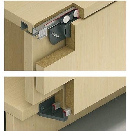 Hafele EKU Clipo 16H Mixslide Sliding Hardware with Inset Top, Overlay Bottom By-Pass Doors, 35 LB Doors