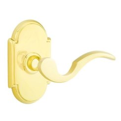 Emtek Cortina Door Handle, Classic Brass, Passage, #8 Rosette, Polished Brass - Lifetime (US3) Finish