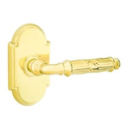Emtek Ribbon & Reed Door Handle, Designer Brass, Passage, #8 Rosette, Polished Brass - Lifetime (US3) Finish