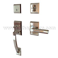 EMTEK Ares Entry Lock with L-Square Faceted Lever, Polished Nickel US14 Finish