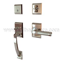 EMTEK Ares Entry Lock with L-Square Knurled Lever, Polished Nickel US14 Finish