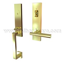 EMTEK Davos Entry Lock with Myles Lever, Satin Brass US4 Finish