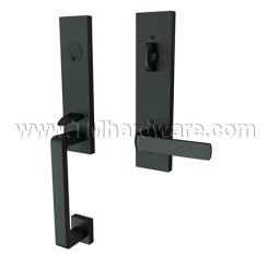 EMTEK Davos Entry Lock with Spencer Lever, Flat Black US19 Finish