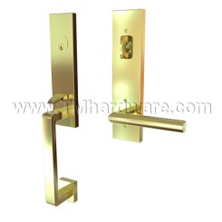 EMTEK Davos Entry Lock with Stuttgart Lever, Satin Brass US4 Finish