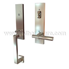 EMTEK Davos Entry Lock with T-Bar Faceted Lever, Satin Nickel US15 Finish